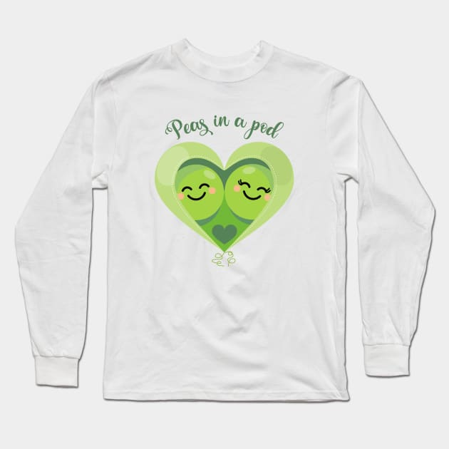 Peas in a Pod (Heart) White Long Sleeve T-Shirt by VicEllisArt